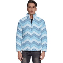 Seamless Pattern Of Cute Summer Blue Line Zigzag Men s Puffer Bubble Jacket Coat by Bedest