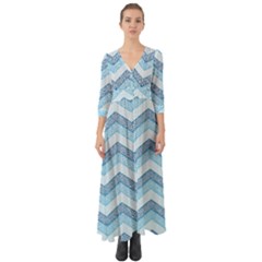 Seamless Pattern Of Cute Summer Blue Line Zigzag Button Up Boho Maxi Dress by Bedest