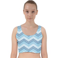 Seamless Pattern Of Cute Summer Blue Line Zigzag Velvet Racer Back Crop Top