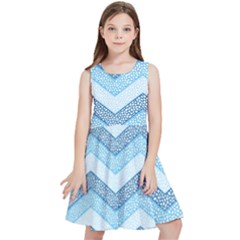 Seamless Pattern Of Cute Summer Blue Line Zigzag Kids  Skater Dress