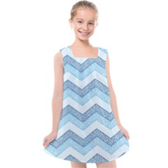 Seamless Pattern Of Cute Summer Blue Line Zigzag Kids  Cross Back Dress by Bedest