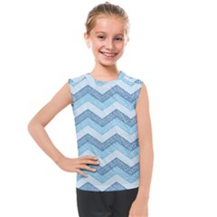 Seamless Pattern Of Cute Summer Blue Line Zigzag Kids  Mesh Tank Top by Bedest