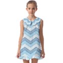 Seamless Pattern Of Cute Summer Blue Line Zigzag Kids  Pilgrim Collar Ruffle Hem Dress View1