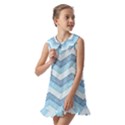 Seamless Pattern Of Cute Summer Blue Line Zigzag Kids  Pilgrim Collar Ruffle Hem Dress View2