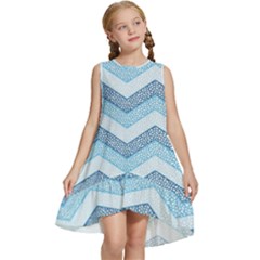 Seamless Pattern Of Cute Summer Blue Line Zigzag Kids  Frill Swing Dress