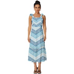 Seamless Pattern Of Cute Summer Blue Line Zigzag Tie-strap Tiered Midi Chiffon Dress by Bedest