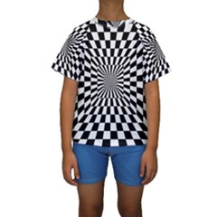 Optical-illusion-chessboard-tunnel Kids  Short Sleeve Swimwear by Bedest