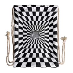 Optical-illusion-chessboard-tunnel Drawstring Bag (large) by Bedest