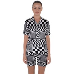 Optical-illusion-chessboard-tunnel Satin Short Sleeve Pajamas Set by Bedest