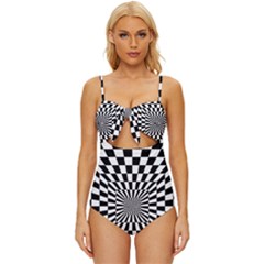 Optical-illusion-chessboard-tunnel Knot Front One-piece Swimsuit by Bedest