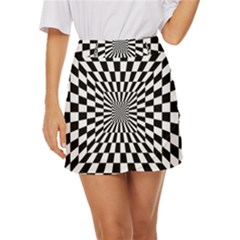 Optical-illusion-chessboard-tunnel Mini Front Wrap Skirt by Bedest