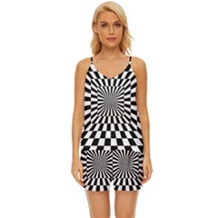 Optical-illusion-chessboard-tunnel V-neck Satin Pajamas Set by Bedest