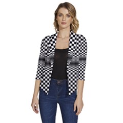 Art-optical-black-white-contrast Women s Draped Front 3/4 Sleeve Shawl Collar Jacket by Bedest