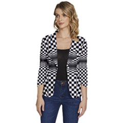 Art-optical-black-white-contrast Women s One-button 3/4 Sleeve Short Jacket by Bedest