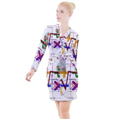 Mathematics Formula Physics School Button Long Sleeve Dress by Bedest