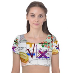 Mathematics Formula Physics School Velvet Short Sleeve Crop Top  by Bedest