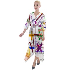 Mathematics Formula Physics School Quarter Sleeve Wrap Front Maxi Dress