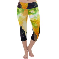 Forest-trees-nature-wood-green Capri Yoga Leggings by Bedest