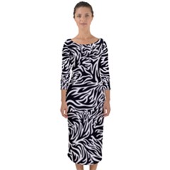 Flame Fire Pattern Digital Art Quarter Sleeve Midi Bodycon Dress