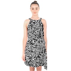 Flame Fire Pattern Digital Art Halter Collar Waist Tie Chiffon Dress by Bedest