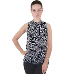 Flame Fire Pattern Digital Art Mock Neck Chiffon Sleeveless Top