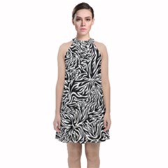 Flame Fire Pattern Digital Art Velvet Halter Neckline Dress 