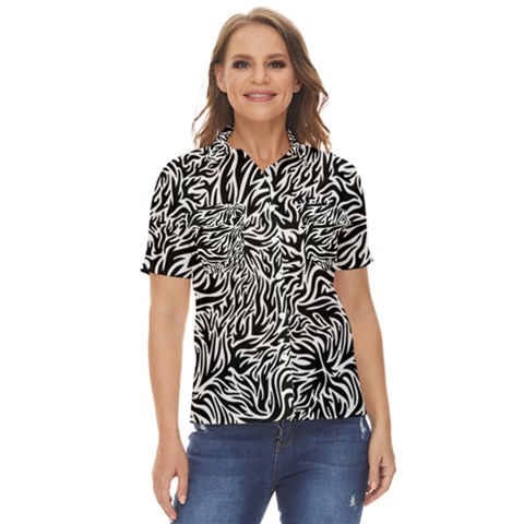 Flame Fire Pattern Digital Art Women s Short Sleeve Double Pocket Shirt by Bedest