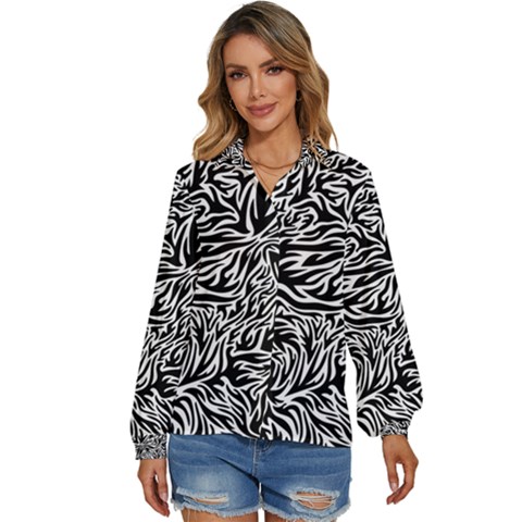 Flame Fire Pattern Digital Art Women s Long Sleeve Button Up Shirt by Bedest