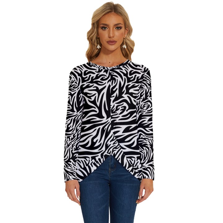 Flame Fire Pattern Digital Art Long Sleeve Crew Neck Pullover Top