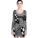 Op-art-black-white-drawing Long Sleeve Bodycon Dress View1