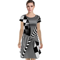 Op-art-black-white-drawing Cap Sleeve Nightdress by Bedest