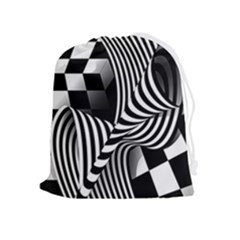 Op-art-black-white-drawing Drawstring Pouch (xl) by Bedest