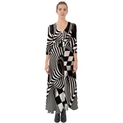 Op-art-black-white-drawing Button Up Boho Maxi Dress by Bedest