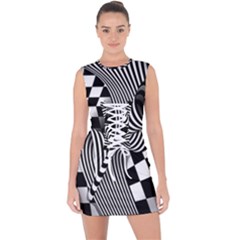 Op-art-black-white-drawing Lace Up Front Bodycon Dress