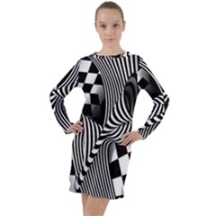 Op-art-black-white-drawing Long Sleeve Hoodie Dress