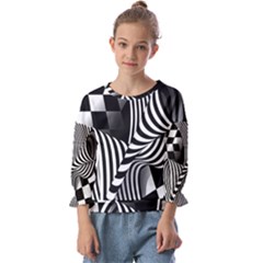 Op-art-black-white-drawing Kids  Cuff Sleeve Top