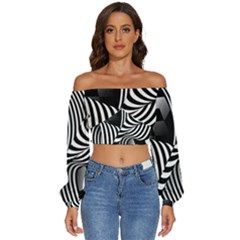 Op-art-black-white-drawing Long Sleeve Crinkled Weave Crop Top by Bedest