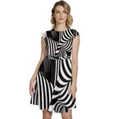 Op-art-black-white-drawing Cap Sleeve High Waist Dress