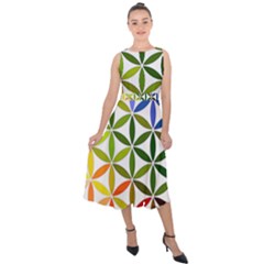 Mandala Rainbow Colorful Midi Tie-back Chiffon Dress by Bedest