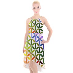 Mandala Rainbow Colorful High-low Halter Chiffon Dress  by Bedest