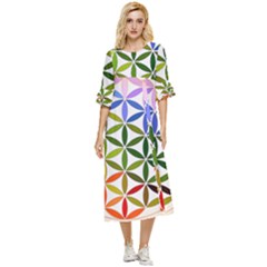 Mandala Rainbow Colorful Double Cuff Midi Dress by Bedest