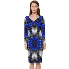 Kaleidoscope-abstract-round Long Sleeve V-neck Bodycon Dress  by Bedest