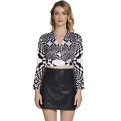 Tile-repeating-pattern-texture Long Sleeve Tie Back Satin Wrap Top by Bedest