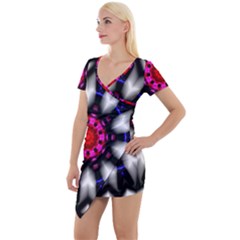 Kaleidoscope-round-metal Short Sleeve Asymmetric Mini Dress by Bedest