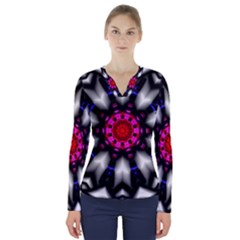 Kaleidoscope-round-metal V-neck Long Sleeve Top by Bedest