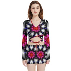 Kaleidoscope-round-metal Velvet Wrap Crop Top And Shorts Set by Bedest