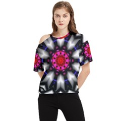 Kaleidoscope-round-metal One Shoulder Cut Out T-shirt by Bedest