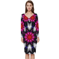 Kaleidoscope-round-metal Long Sleeve V-neck Bodycon Dress  by Bedest