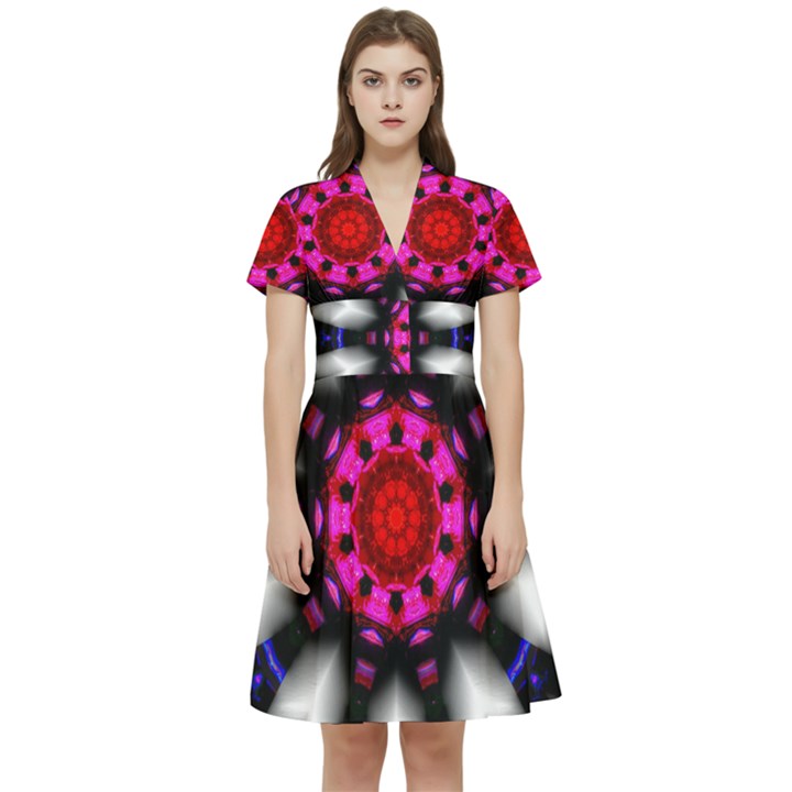 Kaleidoscope-round-metal Short Sleeve Waist Detail Dress