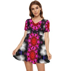 Kaleidoscope-round-metal Tiered Short Sleeve Babydoll Dress by Bedest